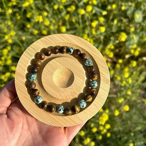 Handmade Unisex African turquoise + tigers eye beaded bracelet